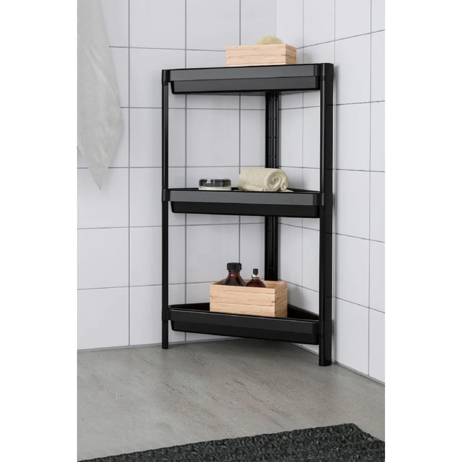 Ikea Vesken Üçgen Raf Ünitesi 3 Katlı Köşe Banyo Rafı Düzenleyici Siyah