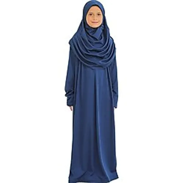 Iki Parça Çocuk Namaz Elbisesi Seti Eşarp Ile Takım, Islami Giyim Takım Kızlar İçin - Lacivert - Lacivert - 8 - 12 Yaş