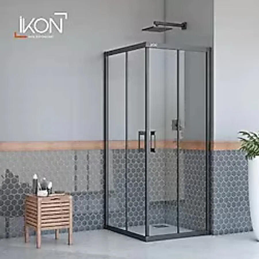 İkon Duş Sistemleri Kare Siyah Şeffaf Cam Duşakabin