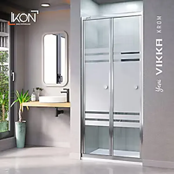 İkon Duş Sistemleri Vikka Krom, Buzlu Cam, Katlanır Duşakabin Gümüş