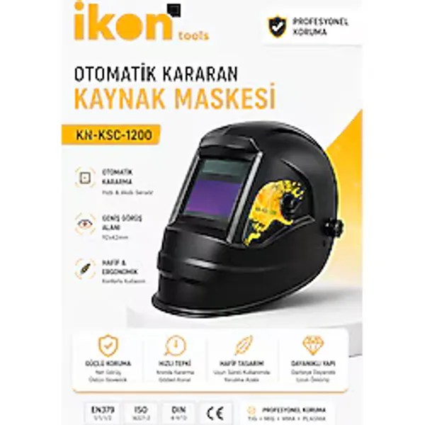 Ikon Tools Otomatik Kararan Kaynak Maskesi Ayarlanabilir Kaynakçı Maskesi Tıg Mıg Mma Uyumlu