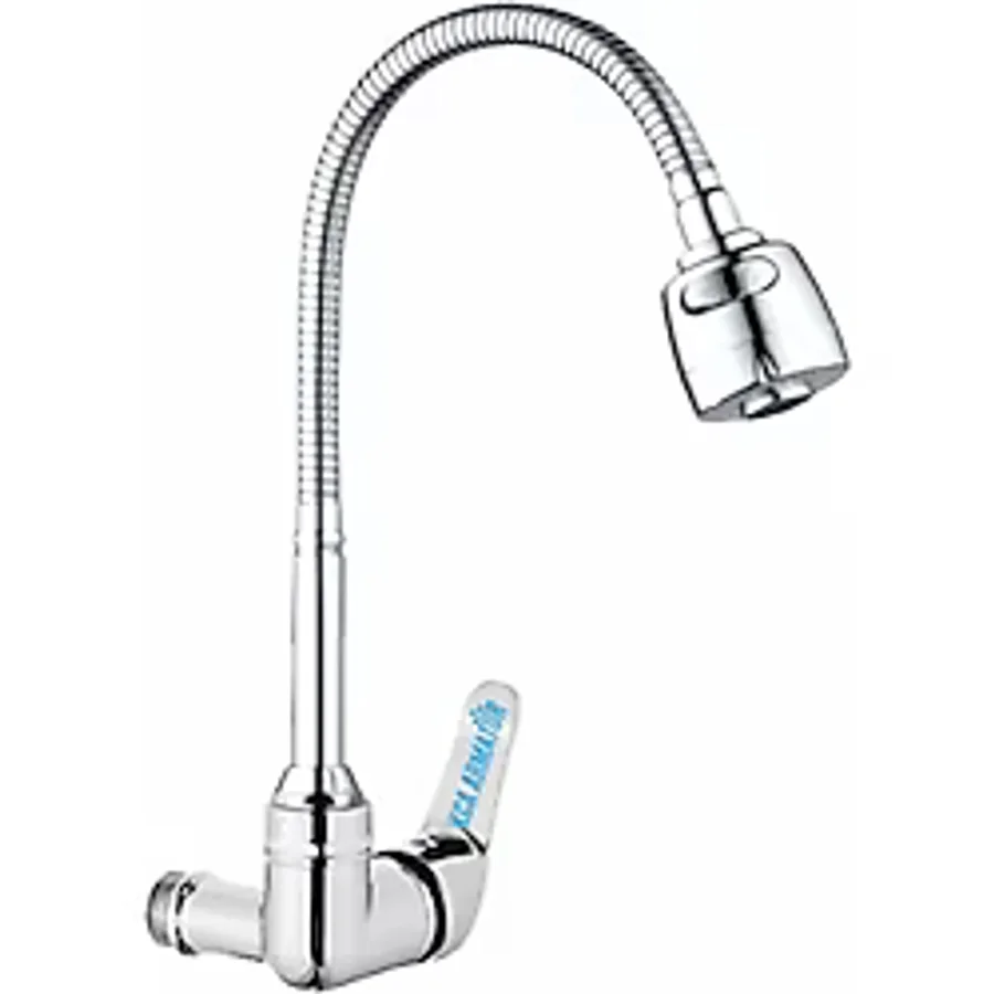 İksa Su Armatürleri Duvardan Tek Su Çıkışlı Krom 2 Fonksiyonlu Spiral Oynar Borulu Lavabo Mutfak Bataryası