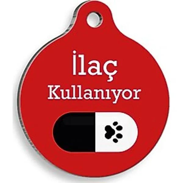 İlaç Kullanıyorum Siyah Hap Yuvarlak Kedi ve Köpek Künyesi 2,5 Cm