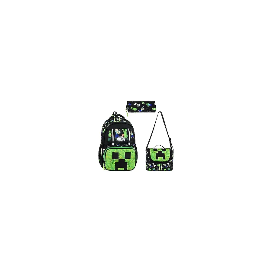 İlkokul Çantası MineCraft 3'lü Set 42x30 Cm Beslenme Çantası Kalem Kutusu Ortopedik Erkek Çocuk