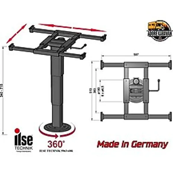 Ilse Technik 5963a08 360° Dönebilen İleri Geri Kaydırmalı Karavan Masa Ayağı