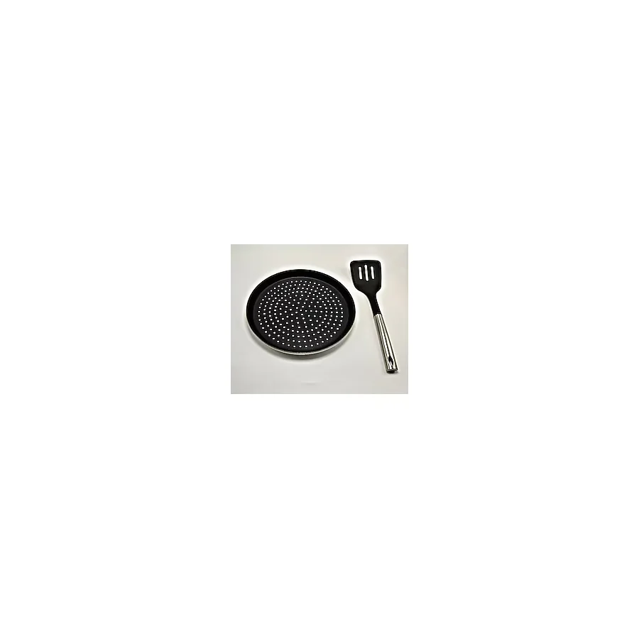 İly Granit Delikli Pizza Tepsisi - Metal Saplı Siyah Spatula - 26 cm