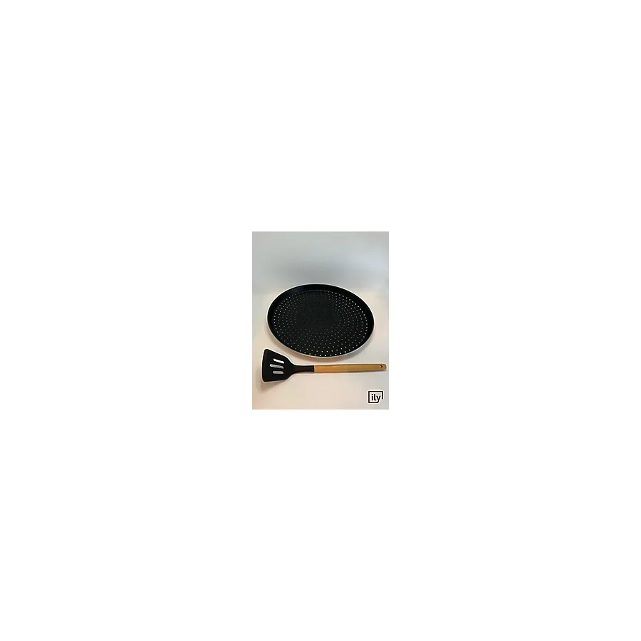 Ily Granit Delikli Pizza Tepsisi+ Spatula - 28 cm - Siyah