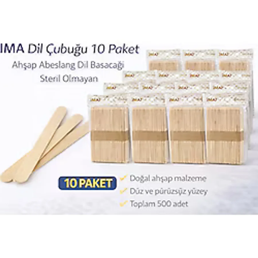 Ima Dil Çubuğu 50 Adet Ahşap Abeslang Steril Olmayan Tahta Dil Basacağı 10 Paket