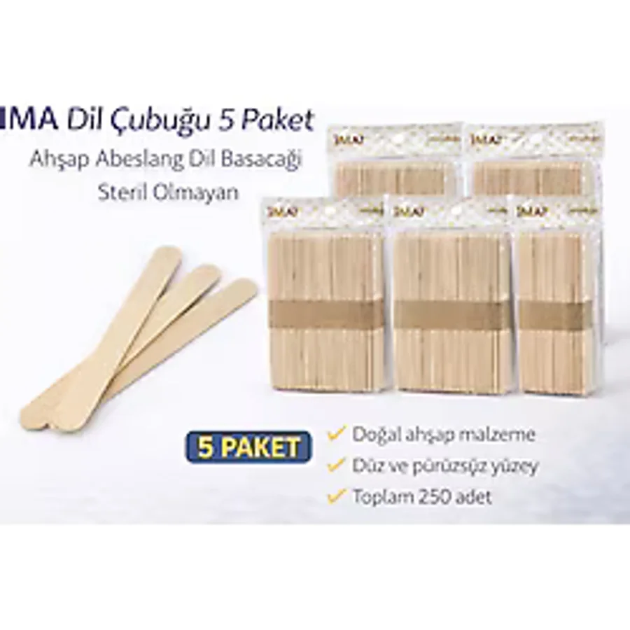 Ima Dil Çubuğu 50 Adet Ahşap Abeslang Steril Olmayan Tahta Dil Basacağı 5 Paket