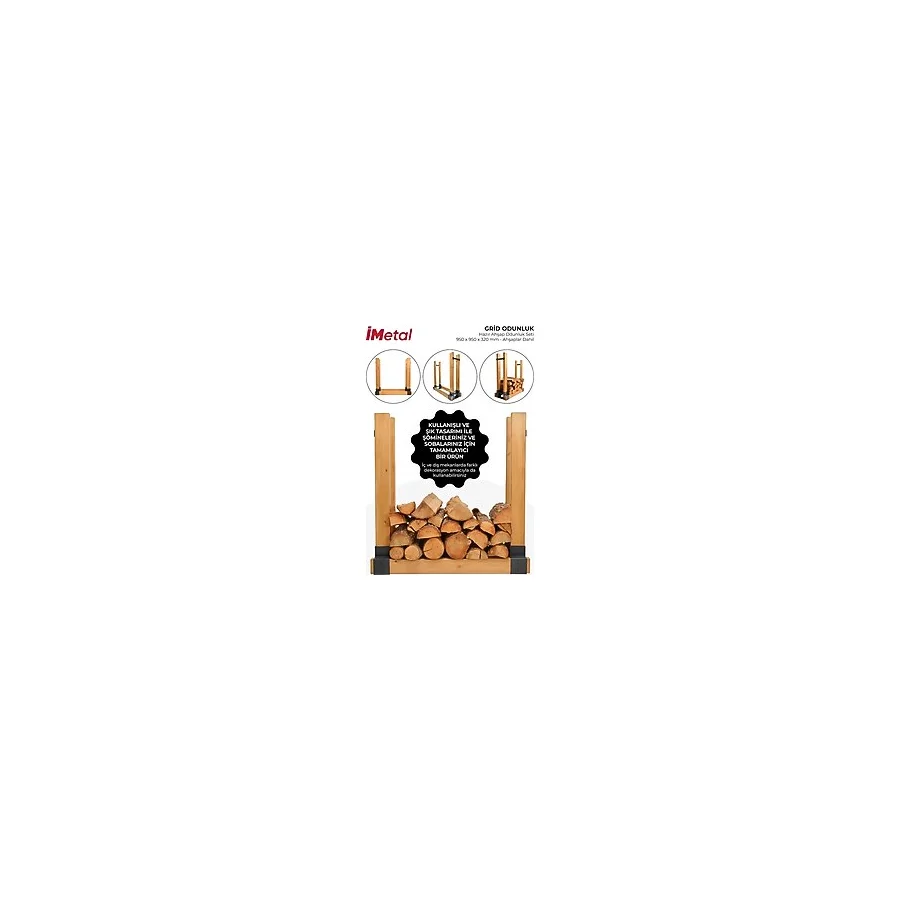 İmetal GRİD ODUNLUK Hazır Ahşap Odunluk Seti 950 x 950 x 320 mm - Ahşaplar Dahil