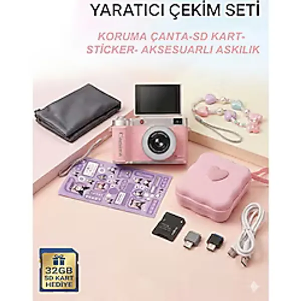 İMEXTECH 4K Çantalı Dijital Retro Video Kamera 48MP 16X Zoom Işıklı (+32GB Kart Hediye) Fotoğraf Makinesi