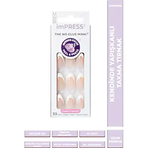 imPRESS Kendinden Yapışkanlı Takma Tırnak Uzun Oval French