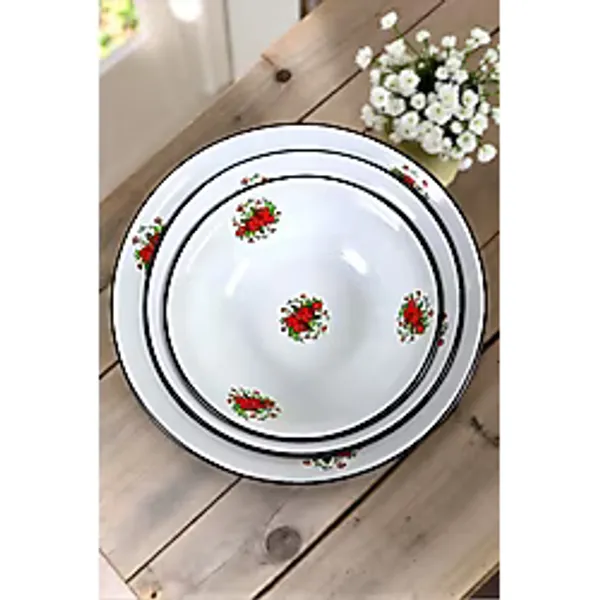 İnci Emaye 32 Cm-36 Cm-40 Cm 3 Lü Emaye Leğen Çırpma Ve Karıştırma Kabı, Hamur Leğeni,Meyvelik, Çeyiz, Hediye,