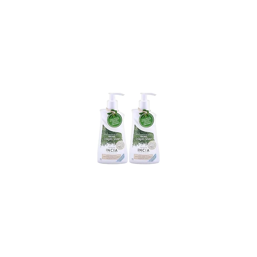INCIA%100 Doğal Sıvı Kastil Sabunu Yoğun Nemlendirici Zeytinyağlı 10 Bitkisel Değerli Yağ Vegan 250 ml (2 paketi)