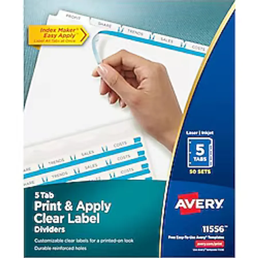 index Maker Clear Label Punched paylaştırıcı, 5-TAB, Letter, beyaz, 50 Sets