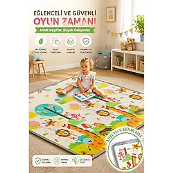 İnfant Hobby Giraffe Katlanabilir Çift Taraflı Oyun Matı Oyun Halısı 180 x 160 x 1 cm - Renkli - 170 x 170 cm