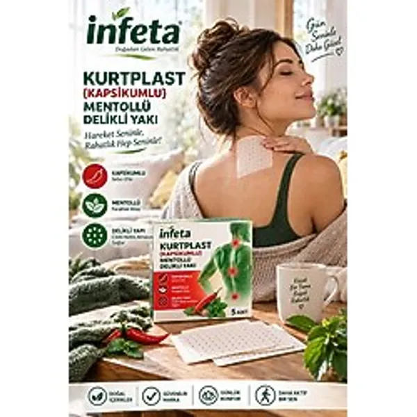 İnfeta Kurtplast Kapsikumlu Mentollü Delikli Yakı Ağrı Bandı