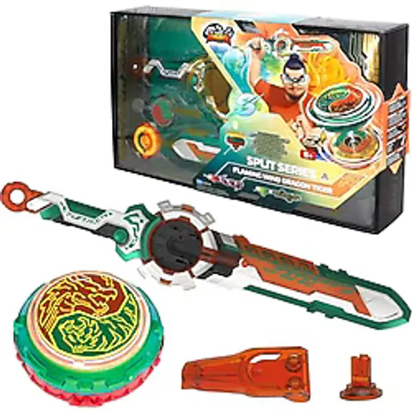 Infinity Nado - Spinning Top Boys, Battle Tops Launcher, Beyblade Nado, Metal Oyuncak, 5+ Yaş, Bölünmüş Seri - Alevli Rüzgar Ejderha Kaplanı, Yeşil