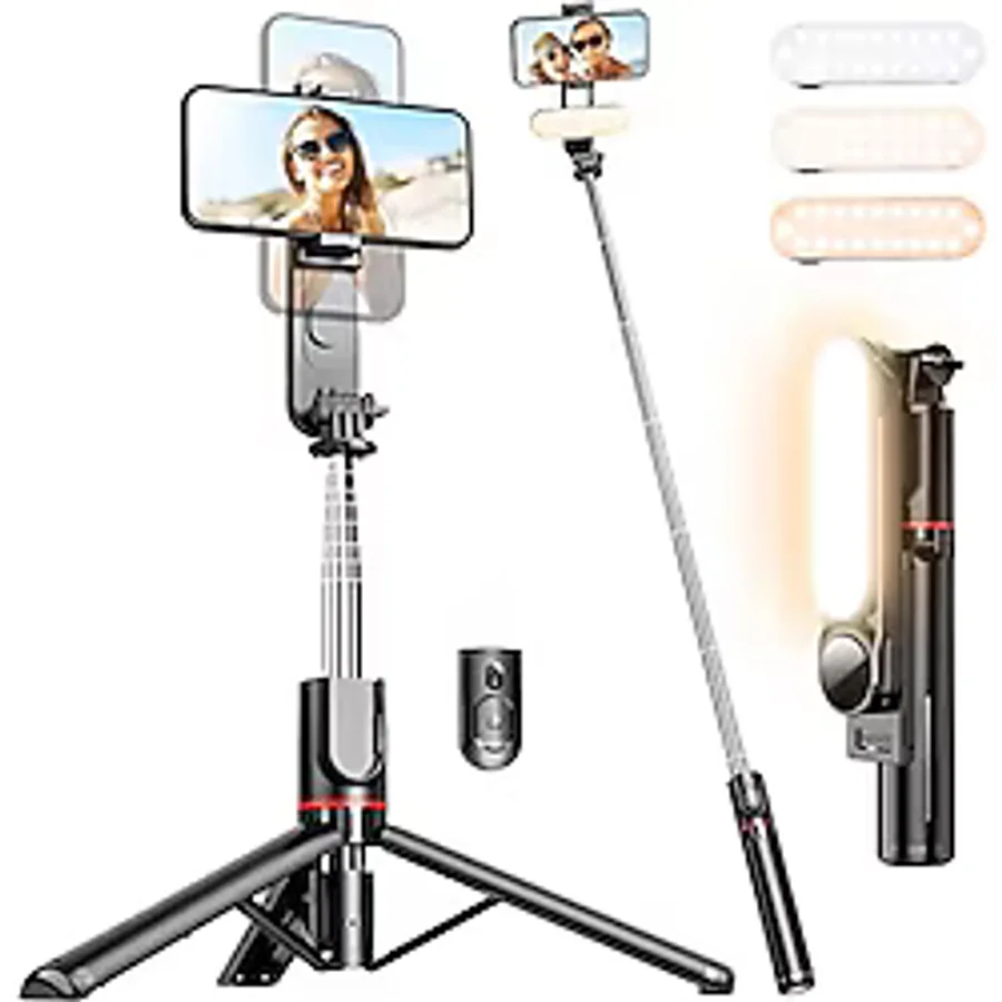 Infomax LED Işıklı Selfie Çubuğu & Tripod - 111 cm Uzatılabilir, 360° Döner Telefon Tutucu, Çıkarılabilir Bluetooth Kumanda, 3 Renk Modu & 9 Parlaklık Seviyesi, Apple ve Android ile Uyumlu