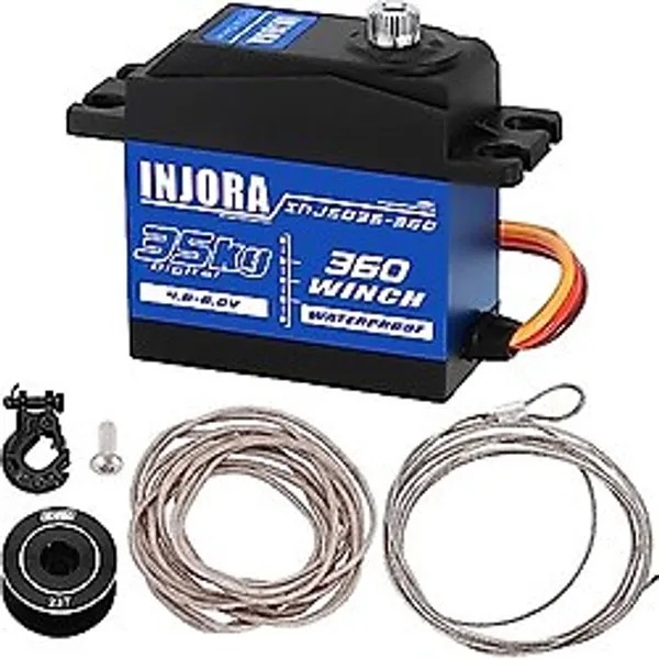 INJORA 35KG Servo Dijital Su Geçirmez 360 Rotasyon 23T 25T Servo Vinç Bobini RC Crawler Araba Tekne Modeli