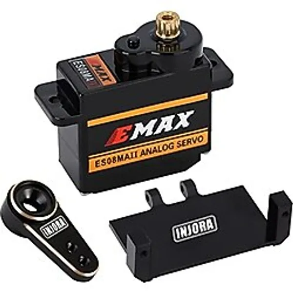 INJORA AX24 RC Araba Tekne Model Parçaları Eksenel SCX24 Yükseltme Parçaları için Servo Montaj Braketi ve Kollu RC Servo Direksiyon Servosu (Pirinç Siyah)