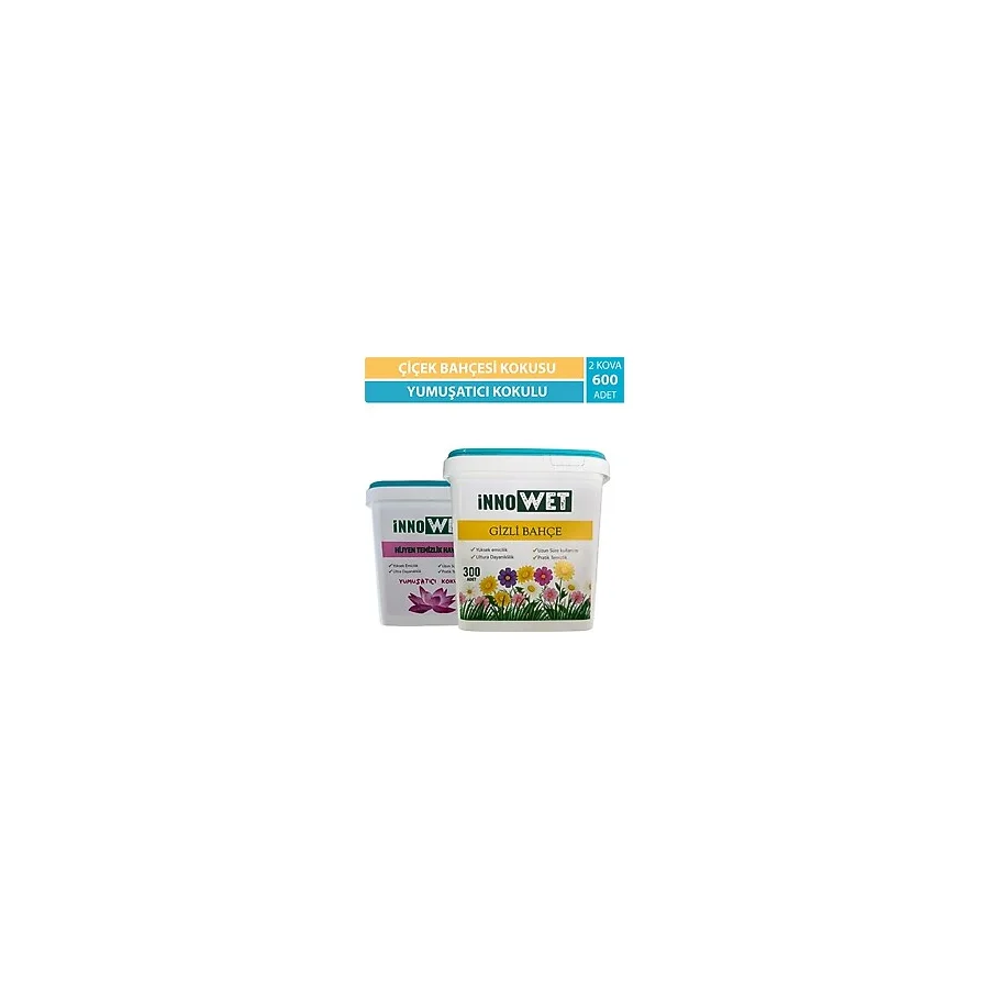 İnnoWet Yumuşatıcı Kokulu & Çiçek Bahçesi Kokulu Kova Islak Mendil - Yüzey Temizlik Havlusu 2'li Set (Toplam 600 Yaprak) - YMSTCCCKKARESET2LI