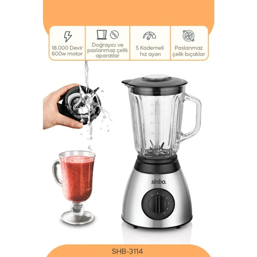 Inox Cam Blender ve Öğütücü, 600W, Smoothie, Buz Kırıcı, Şık Beyaz Renk