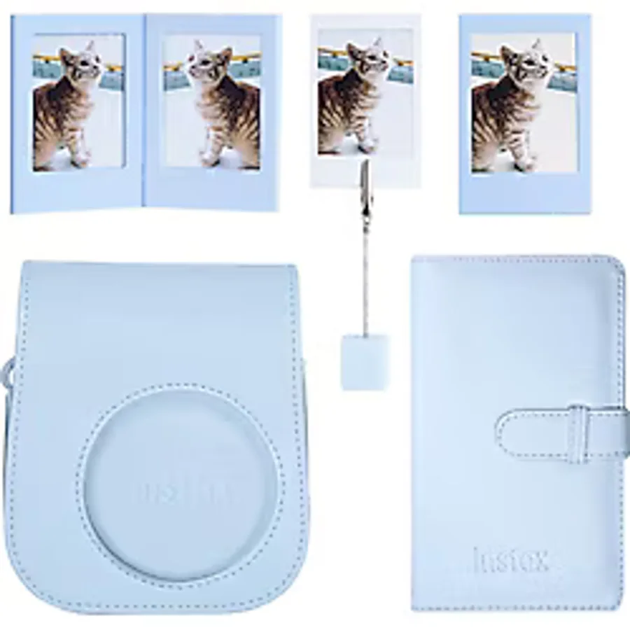 Instax mini 12 Mavi Deri Kılıf Laporta Deri Albüm ve Fotoğraf Çerçeveleri Aksesuar Seti