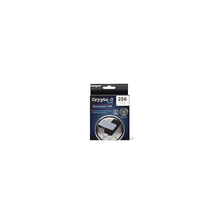 İntegral Integral 256 GB Crypto-C Çift Şifreli USB Flash Bellek Çubuğu, Güvenli Çift Şifreli Aes-Xts 256-BIT Donanım Şifreli USB 3.2, Fıps 197 Sertifikalı - Mac, Macbook, PC, Dizüstü Bilgisayar İçin