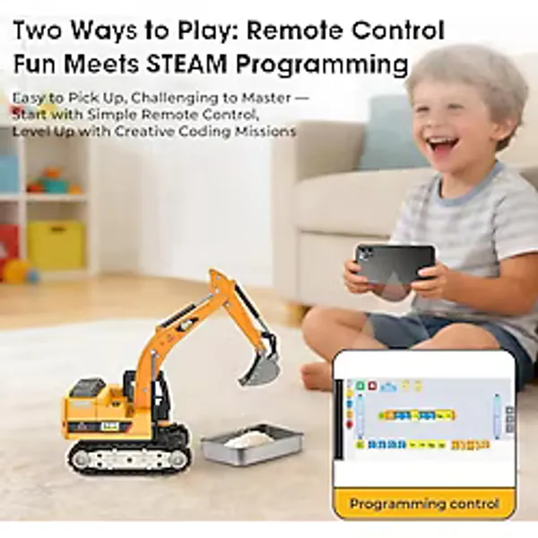 İnwelt Uzaktan Kumandalı Mini Ekskavatör Oyuncağı 1:64 Ölçekli, Şarjlı RC Iş Makinesi, Stem Eğitici Oyuncak, Programlama Öğrenme Aracı, Erkek Çocuk Hediyesi - Sarı