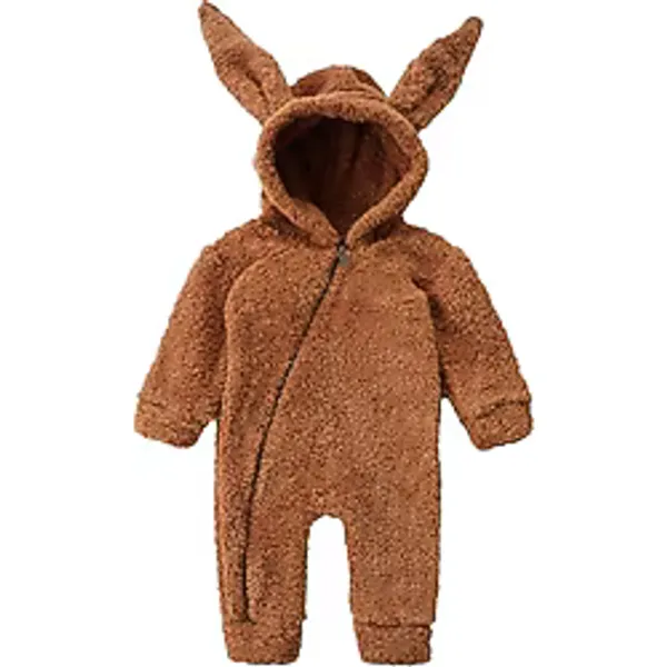 ipek atlas Kız Erkek Bebek Ve Çocuk Tavşan Peluş Welsoft Fermuarlı Uzun Kollu Uyku Astronot Tulum (Kahverengi, 3 Ay)