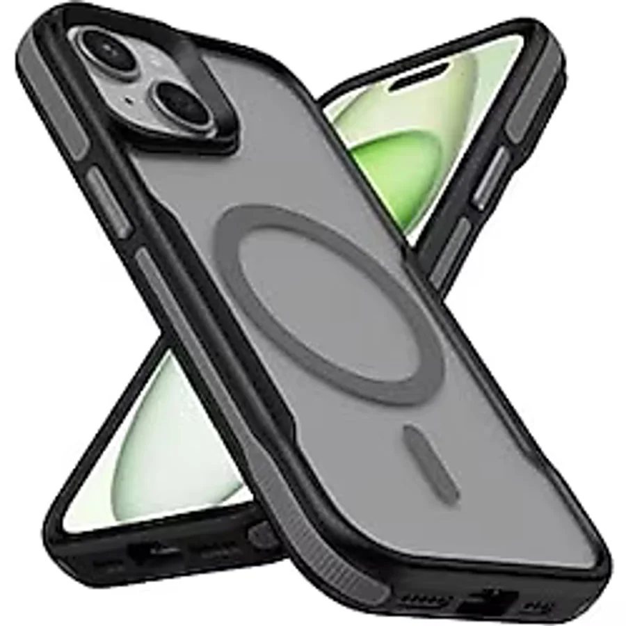 iPhone 15 Uyumlu Magsafe Şarj Özellikli Renkli Kenar Airbag Şeritli Zore Lamer Kapak-Siyah