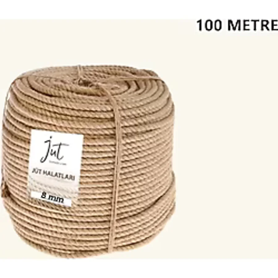 İpsan 8 mm 1.kalite 100 Metre Jüt Halat Ip Dekoratif Hasır Ip Kendir