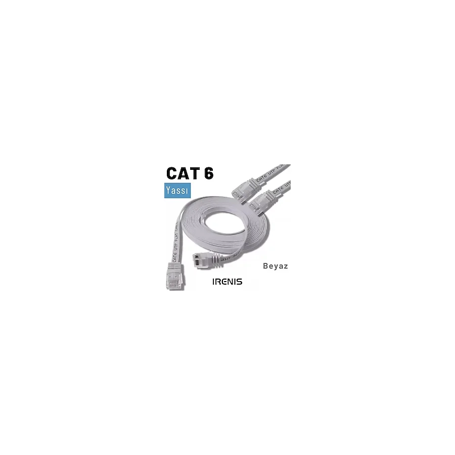 Irenis CAT6 Kablo Yassı Ethernet Network Lan Ağ İnternet Kablosu 15 M Beyaz