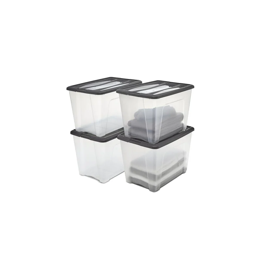 Iris Ohyama, Saklama kutuları, saklama kutusu çok fonksiyonlu, 4'lü set plastik kutu 60 L, kapak, ergonomik sap, çatı katı, oda, oturma odası - New Top Box NTB-60 - siyah