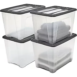 Iris Ohyama, Saklama kutuları, saklama kutusu çok fonksiyonlu, 4'lü set plastik kutu 60 L, kapak, ergonomik sap, çatı katı, oda, oturma odası - New Top Box NTB-60 - siyah