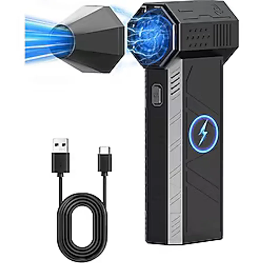 Işıklı Mini Turbo Jet Fan 130000RPM Kablosuz Toz ve Hava Üfleyici - PC Klavye, Araba Temizleme Aracı - Siyah