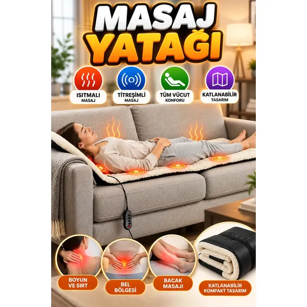 Isıtmalı Titreşimli Masaj Yatağı - Sırt Bel Ve Bacak İçin Katlanabilir Tasarım