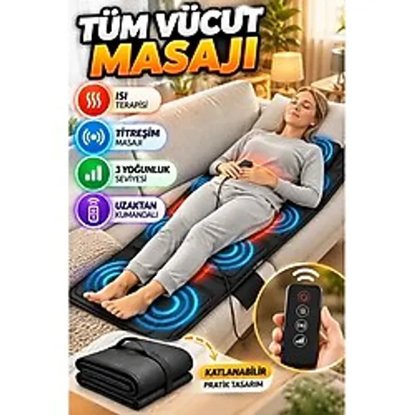 Isıtmalı Titreşimli Tüm Vücut Masaj Yatağı - 3 Yoğunluk Seviyeli Uzaktan Kumandalı Katlanabilir Tasarım