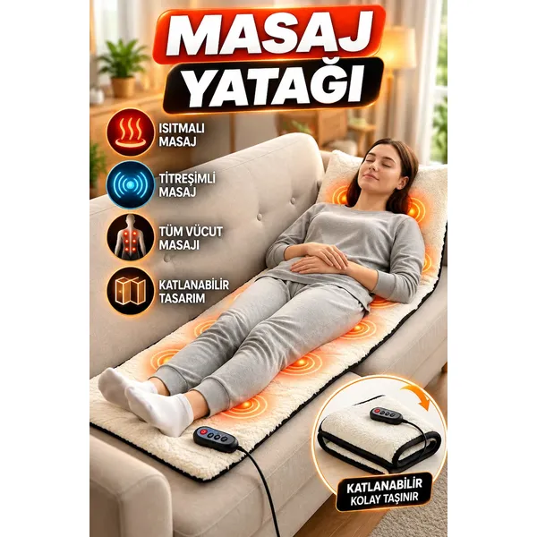 Isıtmalı Titreşimli Tüm Vücut Masaj Yatağı - Katlanabilir Çok Bölgeli Tasarım