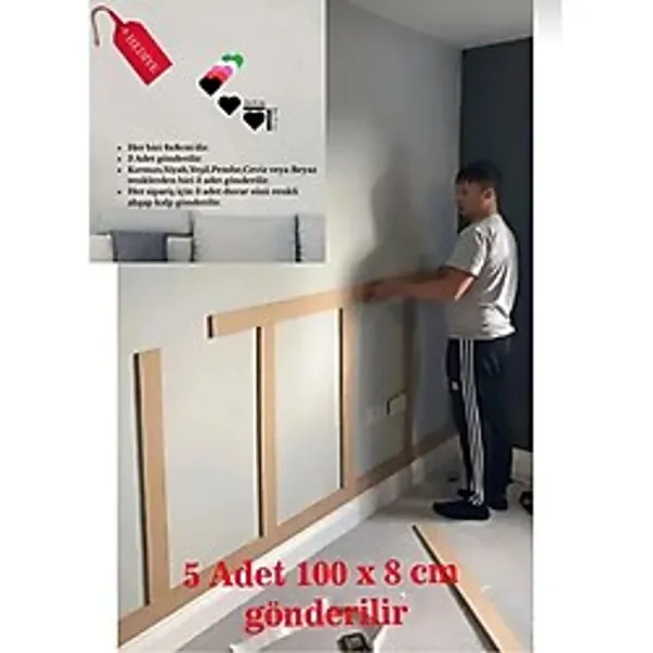 Iskandinav Duvar Çıtası 100 cm x 8 cm Beş Adet Dekoratif Boyanabilir Duvar Dekoru Efsane - 100 x 8 cm