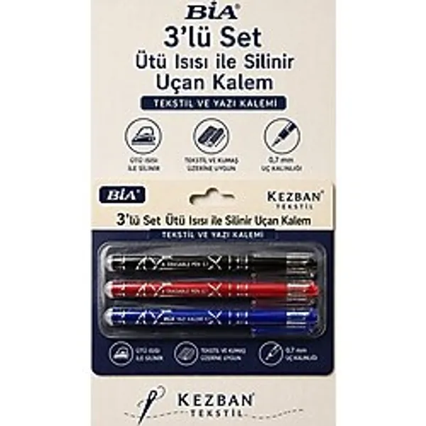 İşkur Makina Isı İle Uçan Silinebilen Siyah Mavi Kırmızı Kalem Seti