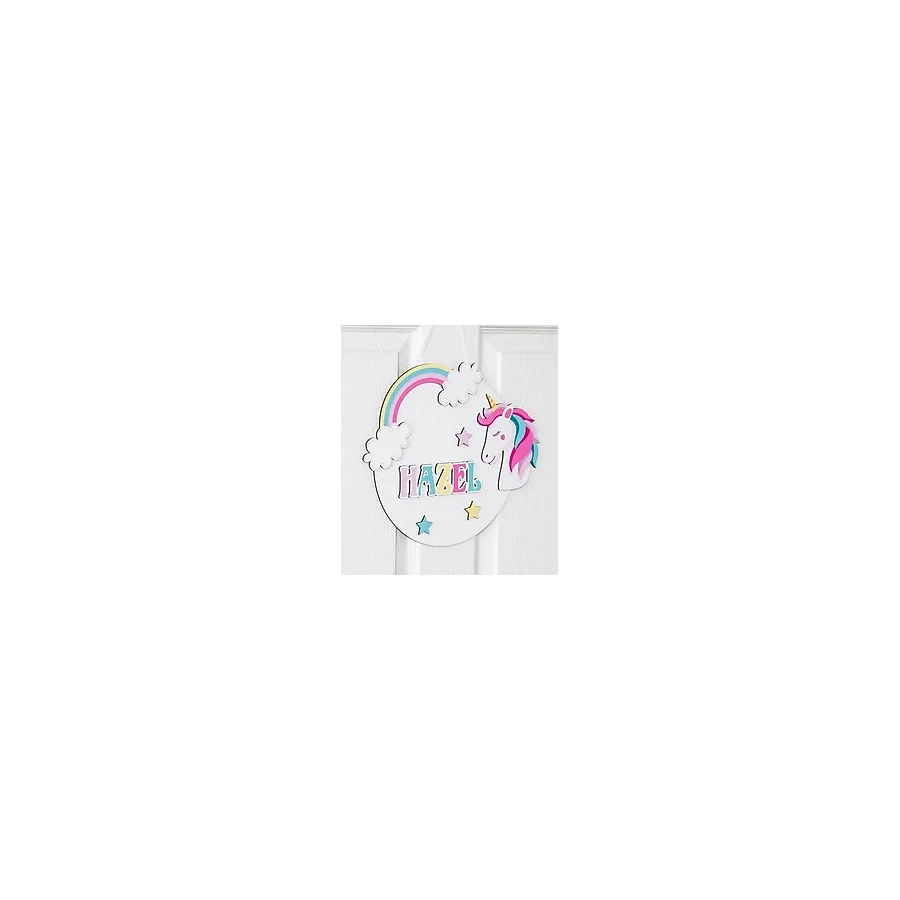 İsme Özel 3D Unicorn Bebek & Çocuk Odası Ahşap Kapı Süsü