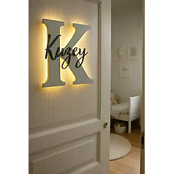 İsme Özel Işıklı Bebek Ve Çocuk Odası Ahşap Harf Kapı Süsü Isimlik Bebek Kapı Süsü