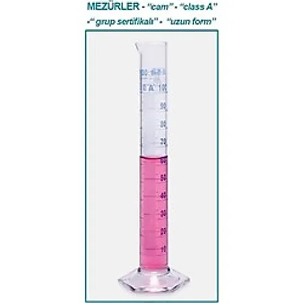 Isolab 015.01.901 Mezür Uzun Form Hexagonal Cam Tabanlı Mavi Skala 1000 ml 2 Adet