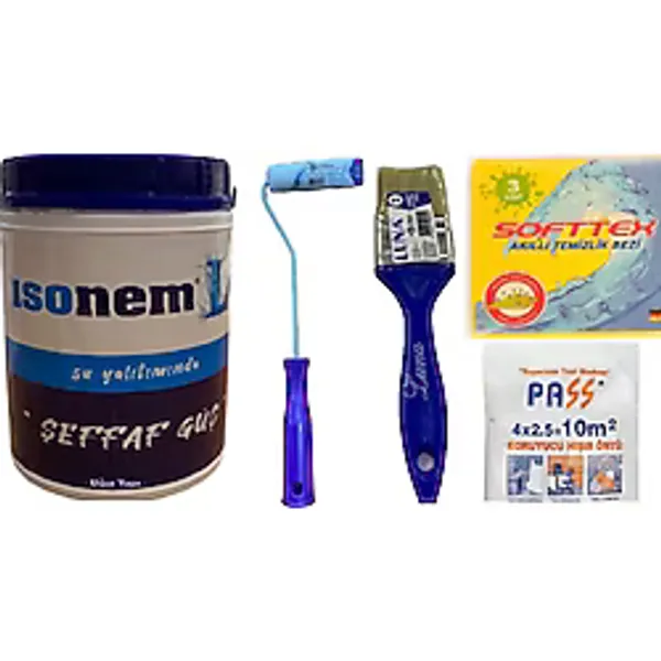 İsonem L Şeffaf Güç-Su Yalıtımı 1 kg Şeffaf Su Yalıtım Boyası + Epoksi Rulo + Fırça + Hışır Örtü