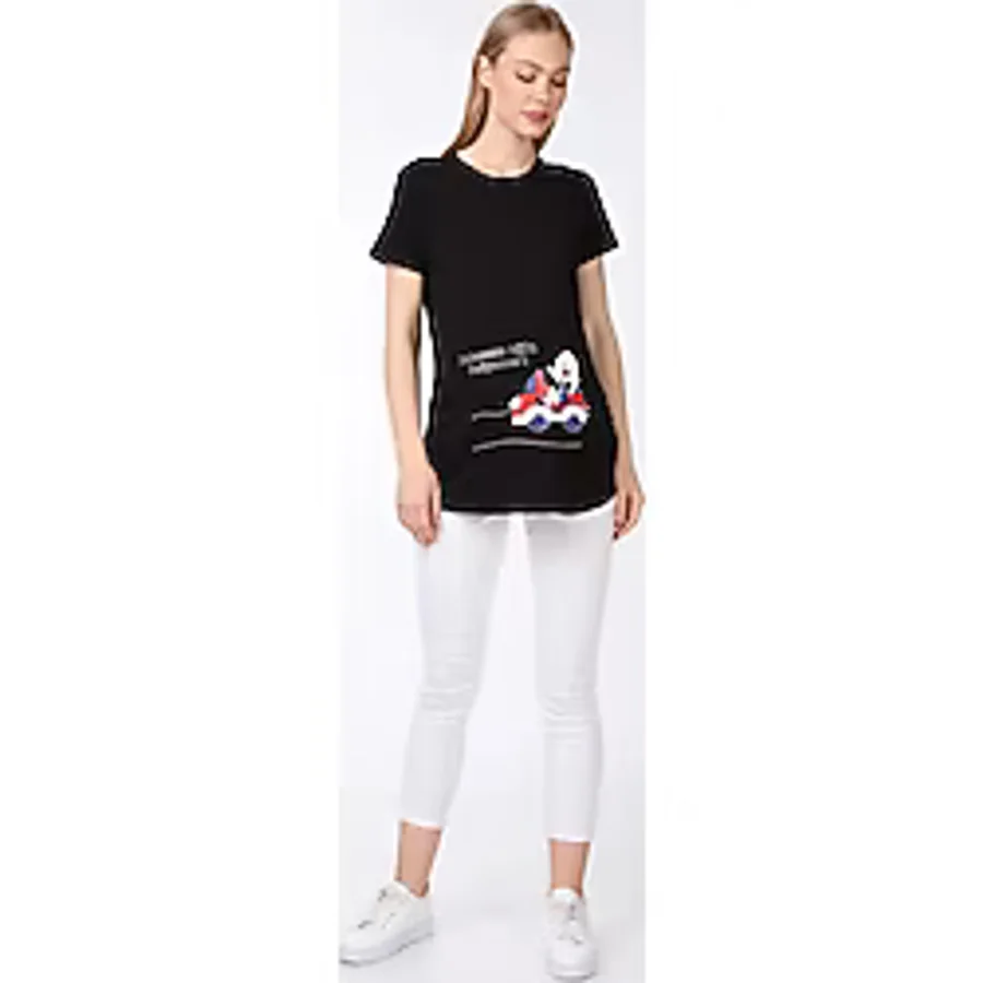 IŞŞIL 4474-Babasının Oğlu Geliyoor Viskon Hamile Kısa Kol T-Shirt