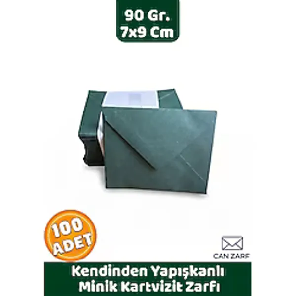 İstisna 100 Adet Çam Yeşili 7x9 cm Küçük Zarf 90 Gr. Kendinden Yapışkanlı Minik Kartvizit ve Davetiye Zarfı