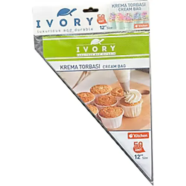 Ivory Tek Kullanımlık Şeffaf Naylon Krema Sıkma Torbası - 30 Cm. - 50 Adetlik 1 Paket