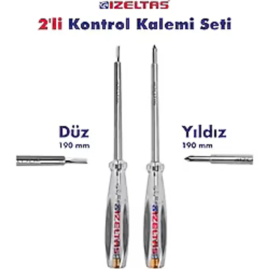 Izeltaş 2 Li Kontrol Kalem Seti Düz Ve Yıldız Uç 190 Mm